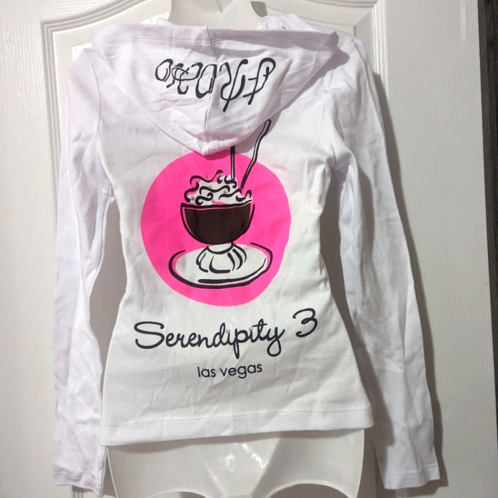 Serendipity 3. Las Vegas hoodie white and pink cupcake bling Rhinestone XL